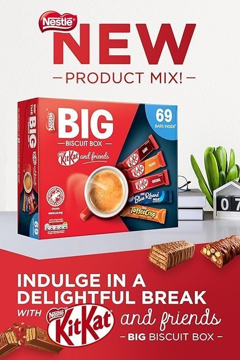 【New User Only】Nestlé Kitkat and Friends Big Biscuit Box  69 x Chocolate Biscuit Bars – KitKat, Blue Riband, Toffee Crisp  Bulk Chocolate Box 1.357kg X2 boxes