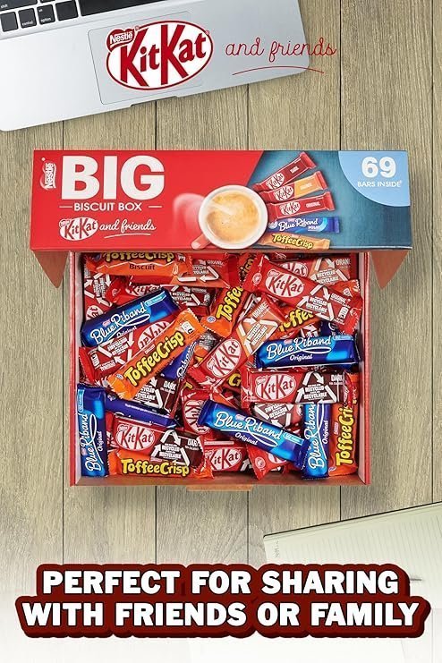 【New User Only】Nestlé Kitkat and Friends Big Biscuit Box  69 x Chocolate Biscuit Bars – KitKat, Blue Riband, Toffee Crisp  Bulk Chocolate Box 1.357kg X2 boxes