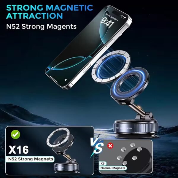 MY[Ready Stock] 2025New 360 Rotation Vacuum Suction Cup Phone Holder Foldable Magnetic Magsafe Car Phone Mount for Gym/Mirror/Smooth Surface