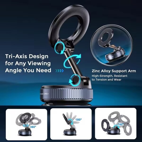 MY[Ready Stock] 2025New 360 Rotation Vacuum Suction Cup Phone Holder Foldable Magnetic Magsafe Car Phone Mount for Gym/Mirror/Smooth Surface