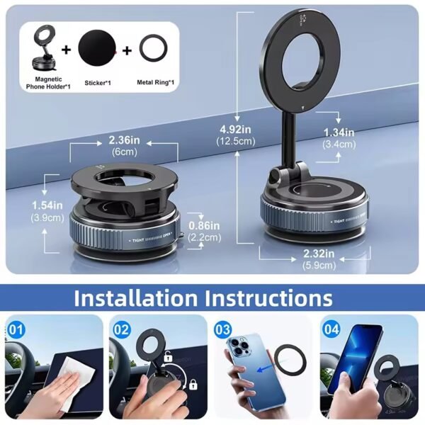 MY[Ready Stock] 2025New 360 Rotation Vacuum Suction Cup Phone Holder Foldable Magnetic Magsafe Car Phone Mount for Gym/Mirror/Smooth Surface