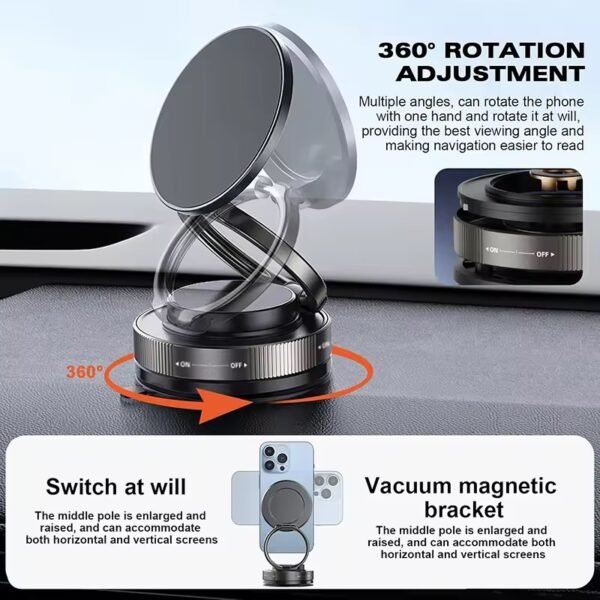 MY[Ready Stock] 2025New 360 Rotation Vacuum Suction Cup Phone Holder Foldable Magnetic Magsafe Car Phone Mount for Gym/Mirror/Smooth Surface