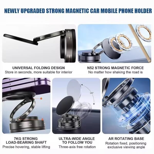 MY[Ready Stock] 2025New 360 Rotation Vacuum Suction Cup Phone Holder Foldable Magnetic Magsafe Car Phone Mount for Gym/Mirror/Smooth Surface