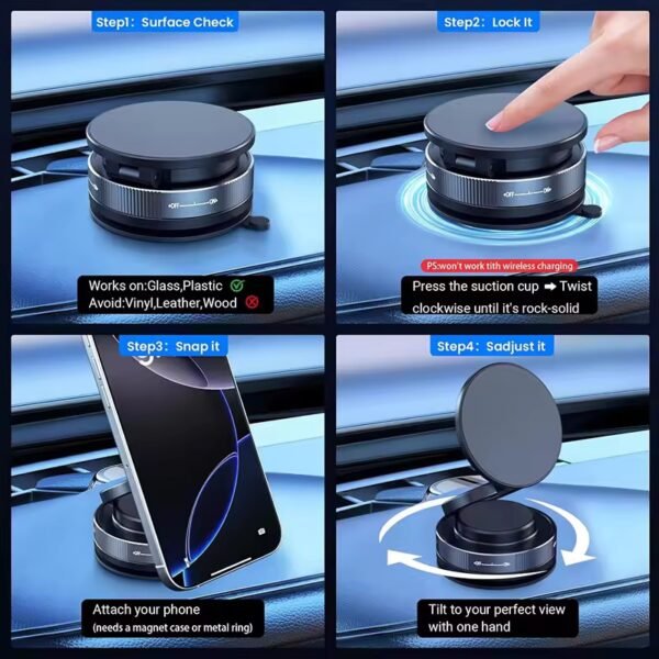 MY[Ready Stock] 2025New 360 Rotation Vacuum Suction Cup Phone Holder Foldable Magnetic Magsafe Car Phone Mount for Gym/Mirror/Smooth Surface
