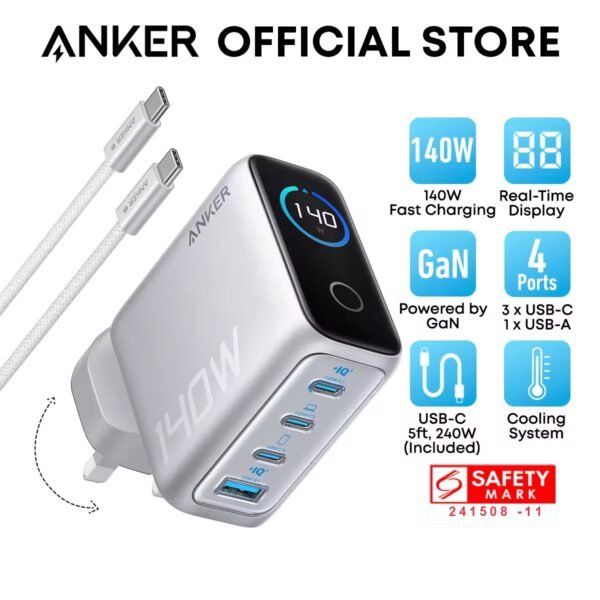 Anker Charger 140W PD 3.1 Fast Charging 4-Port GaN USB C Charger Foldable Laptop Charger B2697