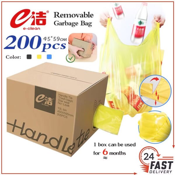 MY STOCK 200PCS 45*59cm Rubbish Bag Handle Breakpoint Thickened Disposable Garbage Bag Plastic Trash Bags Portable×10 boxes.