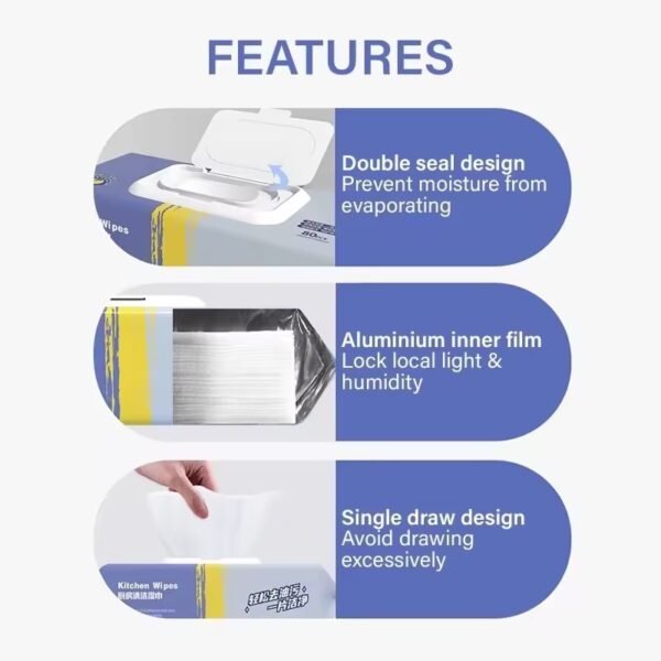 5 Packs (80pcs) 400Sheets Kitchen Wipes Cleaning Wipes Multifunctional Strong Decontamination Degreasing Wet Tissue