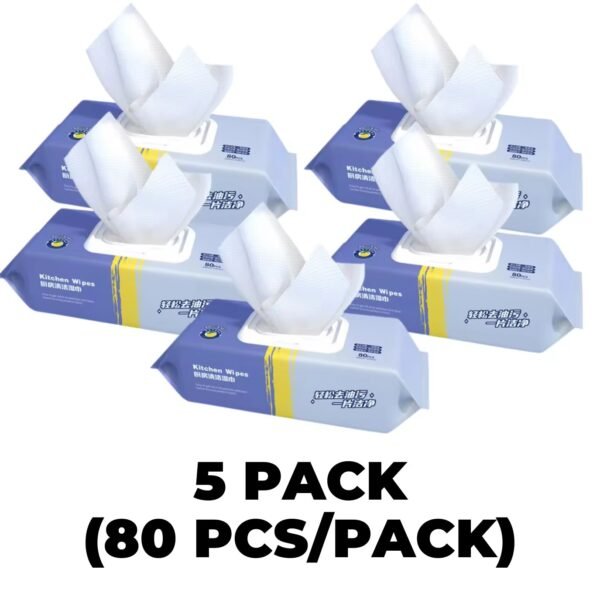 5 Packs (80pcs) 400Sheets Kitchen Wipes Cleaning Wipes Multifunctional Strong Decontamination Degreasing Wet Tissue