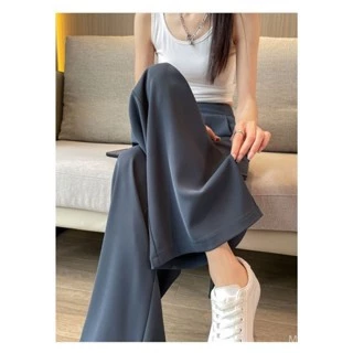 【Ready stock】Women Suit Pants Plus size High Waist Drape Wide Leg loose Pants Thin Casual Narrow Version Small Straight Women Pants