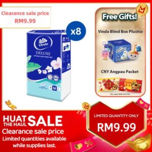 CLEARANCE SALE, STOK TERHAD❗Vinda Deluxe Soft Pack Facial Tissue (5x90s) x 8 - Soft, Gentle Tissue Paper