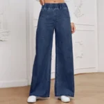 Clashe Palazzo JEANS Women Elastic Waistband Casual Plus Size S-3XL Denim Pants Wanita Solid Color Celana Baggy Jeans