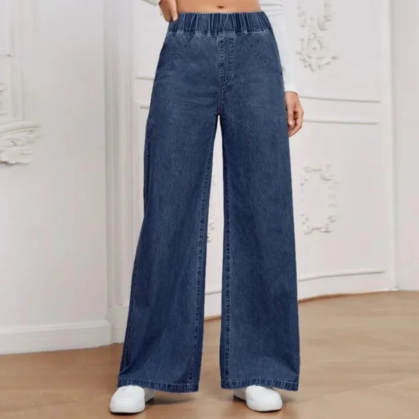 Clashe Palazzo JEANS Women Elastic Waistband Casual Plus Size S-3XL Denim Pants Wanita Solid Color Celana Baggy Jeans