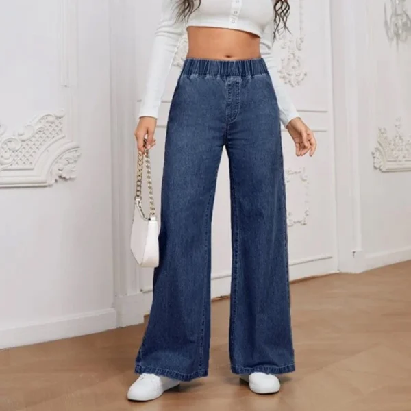 Clashe Palazzo JEANS Women Elastic Waistband Casual Plus Size S-3XL Denim Pants Wanita Solid Color Celana Baggy Jeans