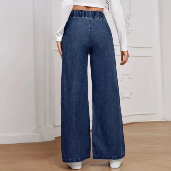 Clashe Palazzo JEANS Women Elastic Waistband Casual Plus Size S-3XL Denim Pants Wanita Solid Color Celana Baggy Jeans