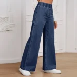 Clashe Palazzo JEANS Women Elastic Waistband Casual Plus Size S-3XL Denim Pants Wanita Solid Color Celana Baggy Jeans