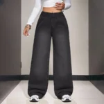 Clashe Palazzo JEANS Women Elastic Waistband Casual Plus Size S-3XL Denim Pants Wanita Solid Color Celana Baggy Jeans