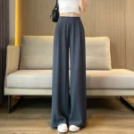 【Ready stock】Women Suit Pants Plus size High Waist Drape Wide Leg loose Pants Thin Casual Narrow Version Small Straight Women Pants