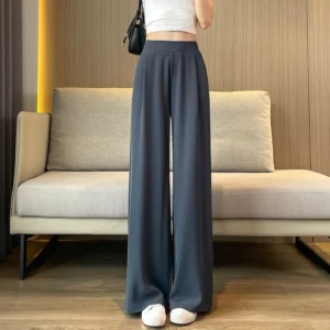 【Ready stock】Women Suit Pants Plus size High Waist Drape Wide Leg loose Pants Thin Casual Narrow Version Small Straight Women Pants