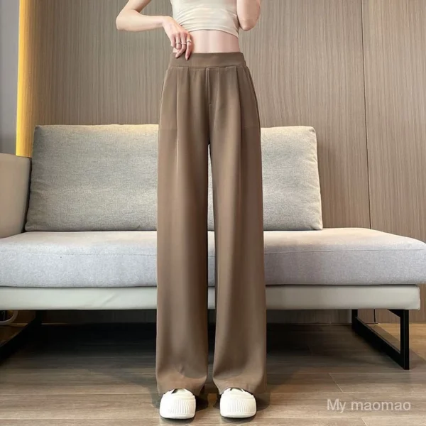 【Ready stock】Women Suit Pants Plus size High Waist Drape Wide Leg loose Pants Thin Casual Narrow Version Small Straight Women Pants