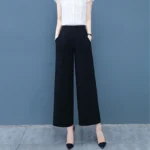 【Ready stock】Women Suit Pants Plus size High Waist Drape Wide Leg loose Pants Thin Casual Narrow Version Small Straight Women Pants