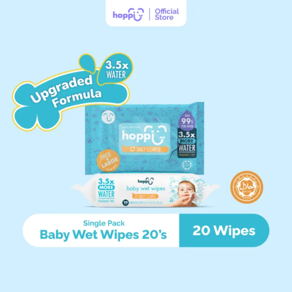 [CARTON] Upgraded Formula Hoppi Premium 99% Baby Water Wipes (20 Wipes x 25 Packs)
