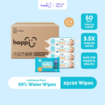 [CARTON] Upgraded Formula Hoppi Premium 99% Baby Water Wipes (20 Wipes x 25 Packs)