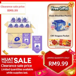 CLEARANCE SALE, STOK TERHAD❗VINDA PRESTIGE 4D DECO EMBOSSED TISSUE TOILET 3PLY 27 ROLLS KUAT & PENYERAP