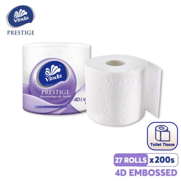 CLEARANCE SALE, STOK TERHAD❗VINDA PRESTIGE 4D DECO EMBOSSED TISSUE TOILET 3PLY 27 ROLLS KUAT & PENYERAP