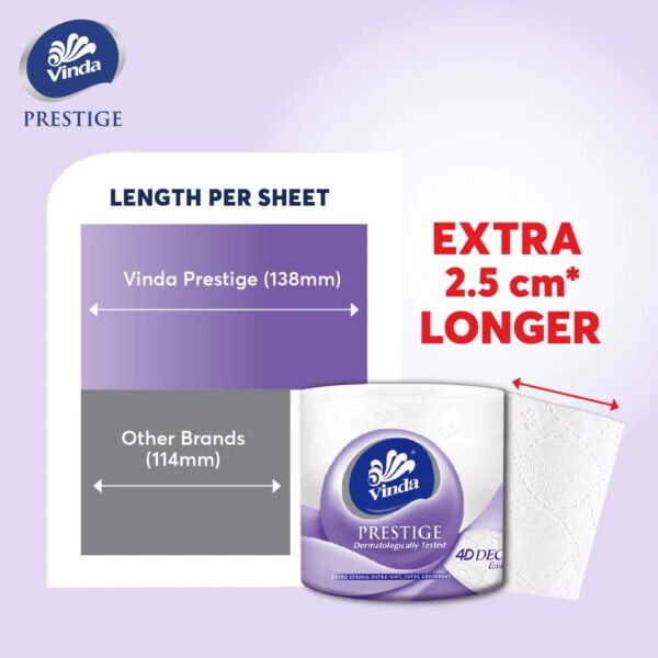 CLEARANCE SALE, STOK TERHAD❗VINDA PRESTIGE 4D DECO EMBOSSED TISSUE TOILET 3PLY 27 ROLLS KUAT & PENYERAP
